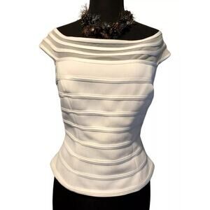 Cache White Sheer Mesh OTTOMAN Event Top Lined New Off Shoulder $138 NWT Wedding